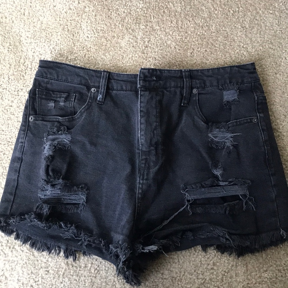 Black Ripped High Rise Shorts